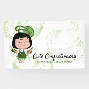 Lona Pastelería Panadera verde Chica Dibujos animados