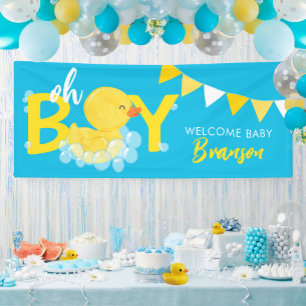 Lona Pato de goma de bienvenida Nombre del bebé Niño Re