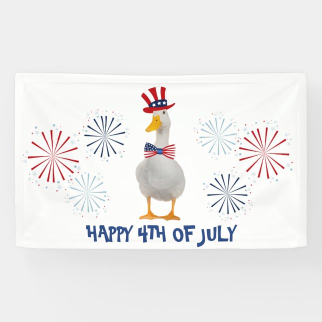 Lona Pato Patriótico Feliz 4 de Julio (Horizontal)