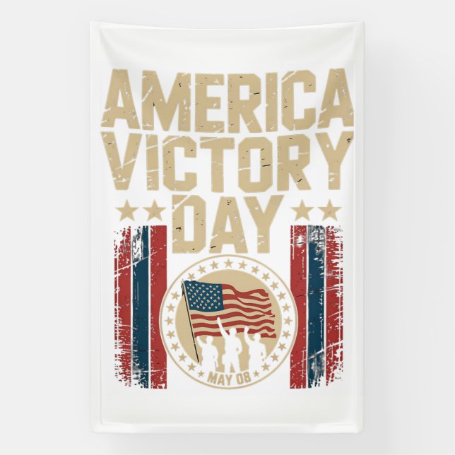 Lona Patriotic America Victory Day Emblem with Soldiers (Vertical)