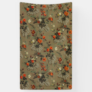 Lona Patrón Botánico de Rosa Naranja Floral Oscuro Vint