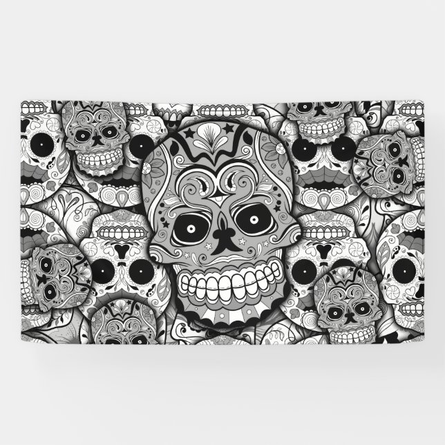 Lona Patrón de calaveras azucareras (Horizontal)
