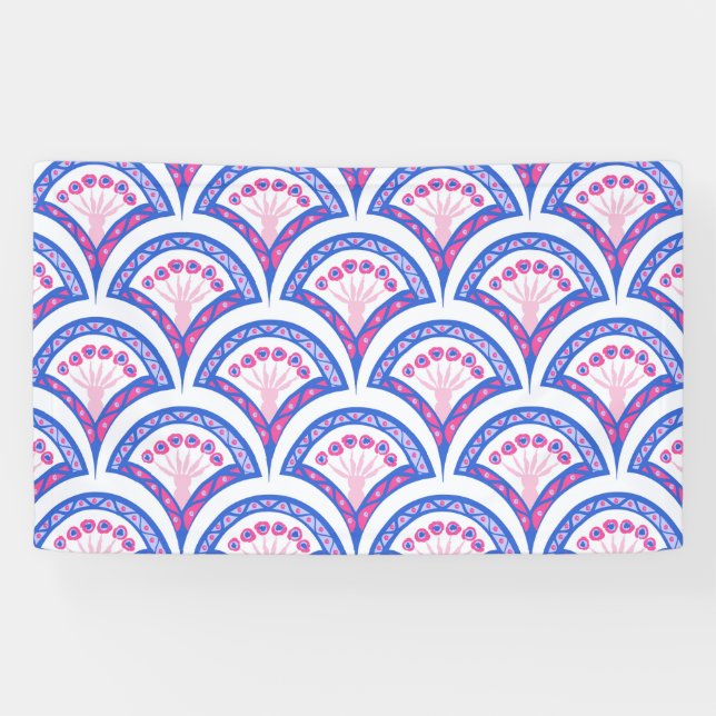 Lona patrón de damasco floral azul (Horizontal)