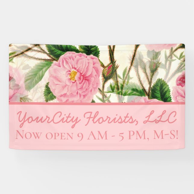 Lona Patrón de flores, hojas y barras rosadas (Horizontal)