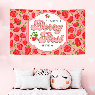 Lona Patrón de Fresa Roja Cumpleaños Primero Rosa Berry