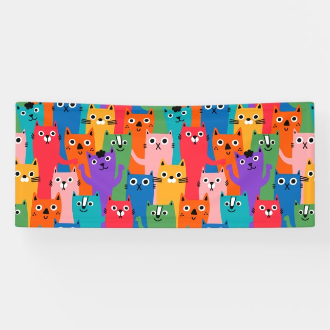 Lona Patrón de gatos coloridos (Horizontal)