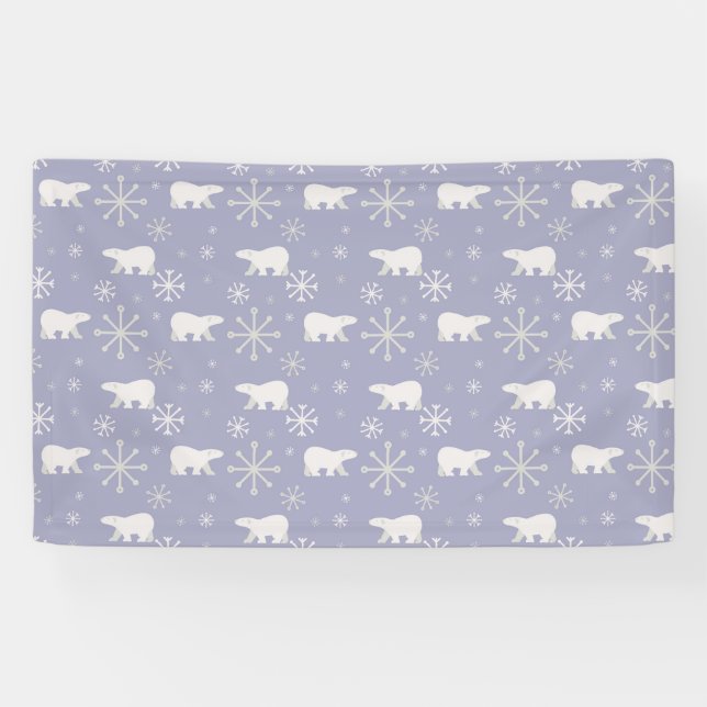 Lona Patrón de navidades con osos polares y copos de ni (Horizontal)