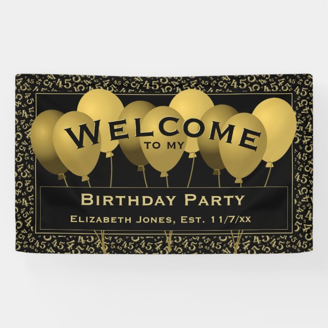 Lona Patrón de número de cumpleaños 45 de bienvenida |  (Horizontal)