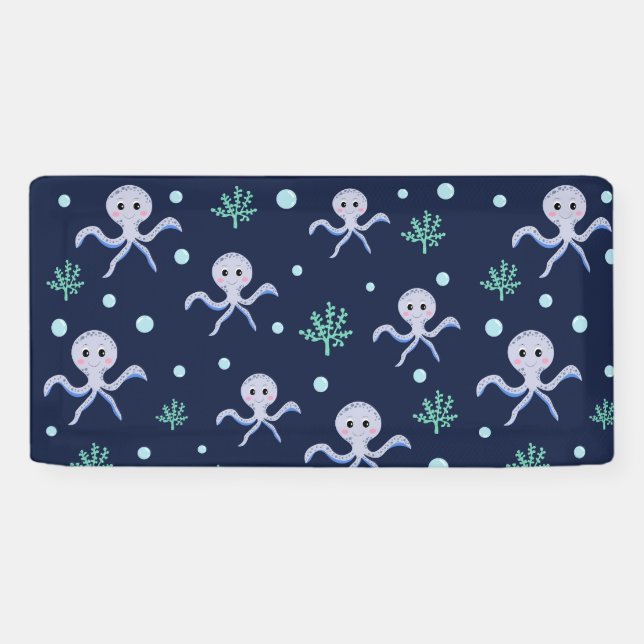 Lona Patrón de pulpo bajo el mar (Horizontal)