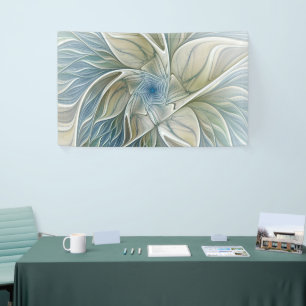 Lona Patrón de sueño floral abstracto azul caqui fracta