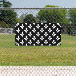 Lona Patrón Fleur de Lis, francés real, blanco sobre ne