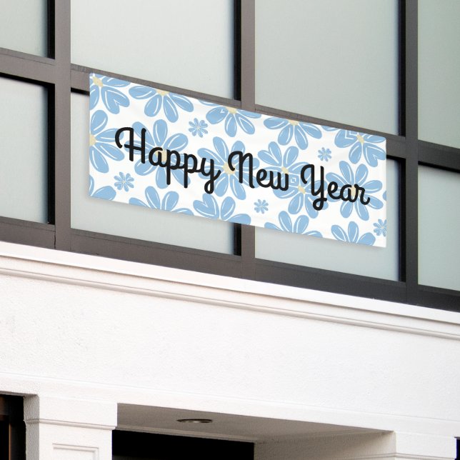 Lona Patrón Floral Azul - Banner Personalizable (Edificio exterior)