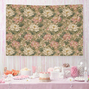 Lona Patrón floral botánico de loto de agua vintage