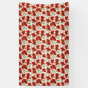Lona Patrón Floral de Amapola Roja Vintage Arte Botánic