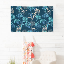 Lona Patrón floral de hidrangea estilizada - Azul elega