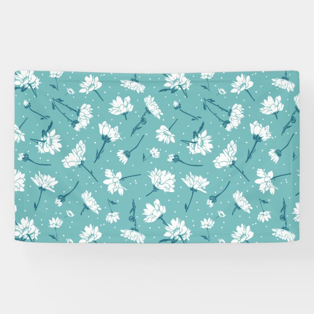 Lona Patrón floral elegante - Botánico Verde azulado y  (Horizontal)