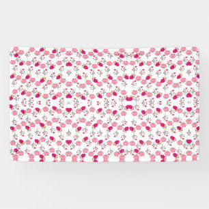 Lona Patrón floral simétrico de jardín en rosa rojo y r