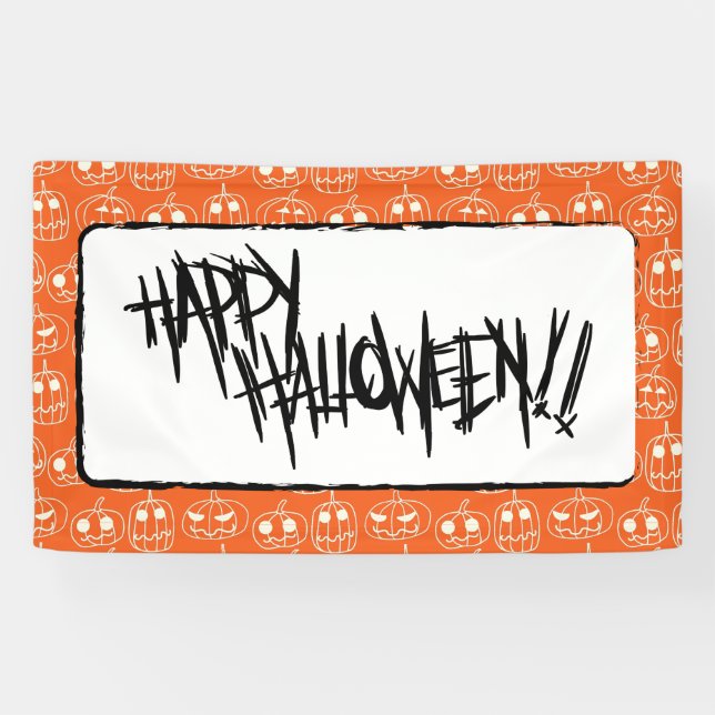 Lona Patrón Halloween de calabazas blancas (Horizontal)