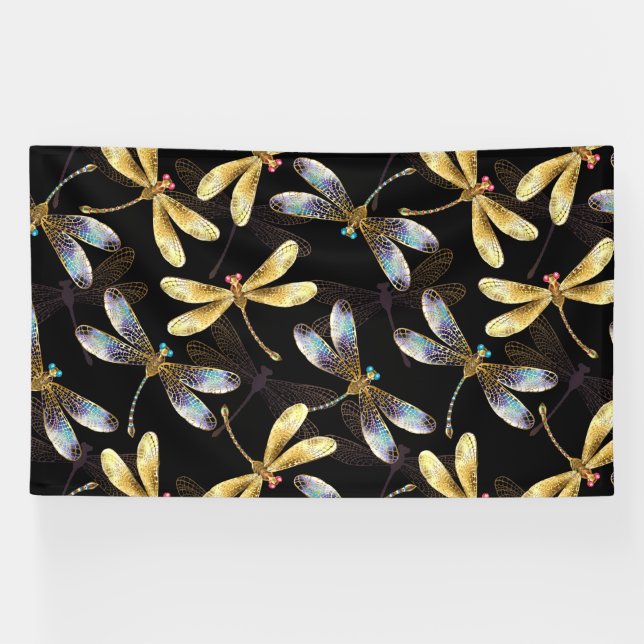 Lona Patrón sin foco con Dragonflies dorados (Horizontal)