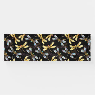 Lona Patrón sin foco con Dragonflies dorados