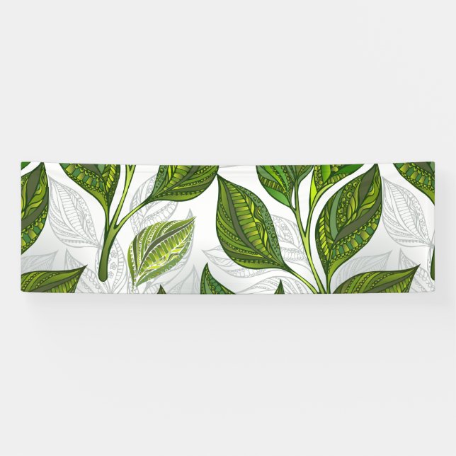 Lona Patrón sin inconvenientes con hojas de té verdes (Horizontal)