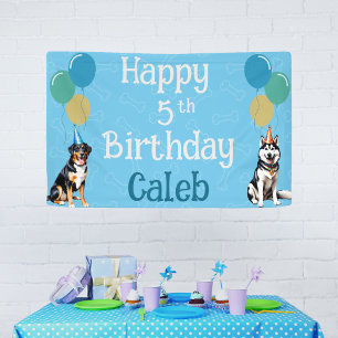 Lona Paw de cumpleaños de perro con cachorro azul perso
