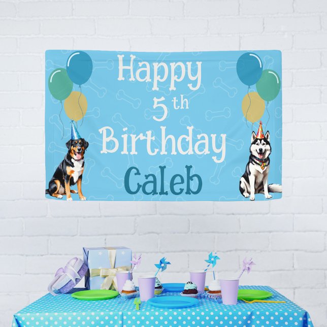 Lona Paw de cumpleaños de perro con cachorro azul perso (Subido por el creador)