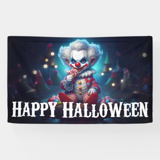 Lona Payaso asustado Feliz Halloween (Horizontal)