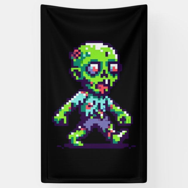Lona payaso zombie divertido de 8 bits Halloween  (Vertical)