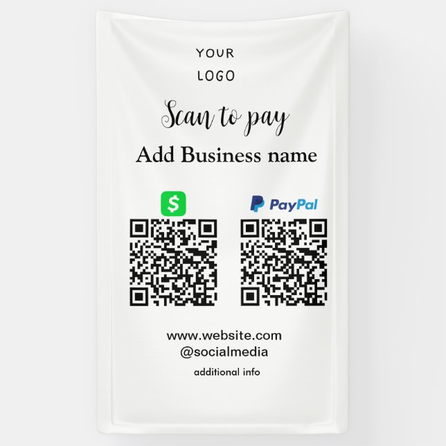 Lona Paypal Cashapp scan para pagar QR añadir nombre de (Vertical)