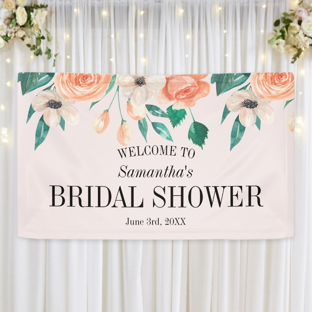 Lona Peach Bridal Shower personalizada Floral (Peach Bridal Shower Personalized Floral Banner
)