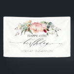 Lona Peach Burgundy and Rubor Floral Birthday Party<br><div class="desc">Elegante cartel de bienvenida floral</div>