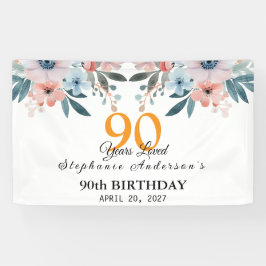 Lona  Peach Floral 90th Birthday 90 Years Loved Banner