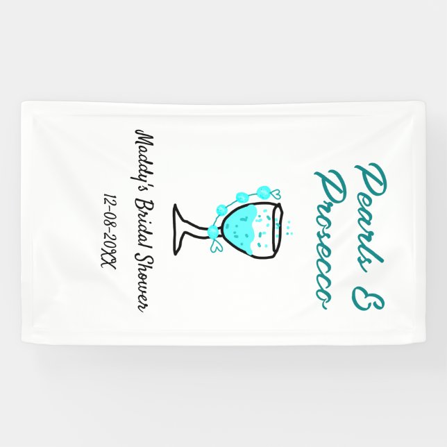 Lona Pearls and prosecco bridal shower blue black name  (Horizontal)
