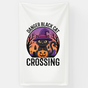 Lona Peligro de Halloween Gato Negro Cruzando