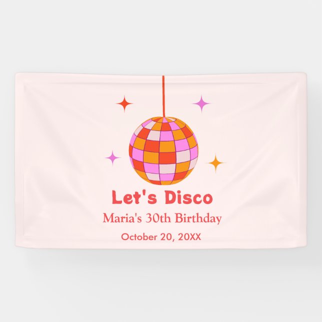 Lona Pelota de Disco Naranja Rosa Fiesta de Cumpleaños  (Horizontal)