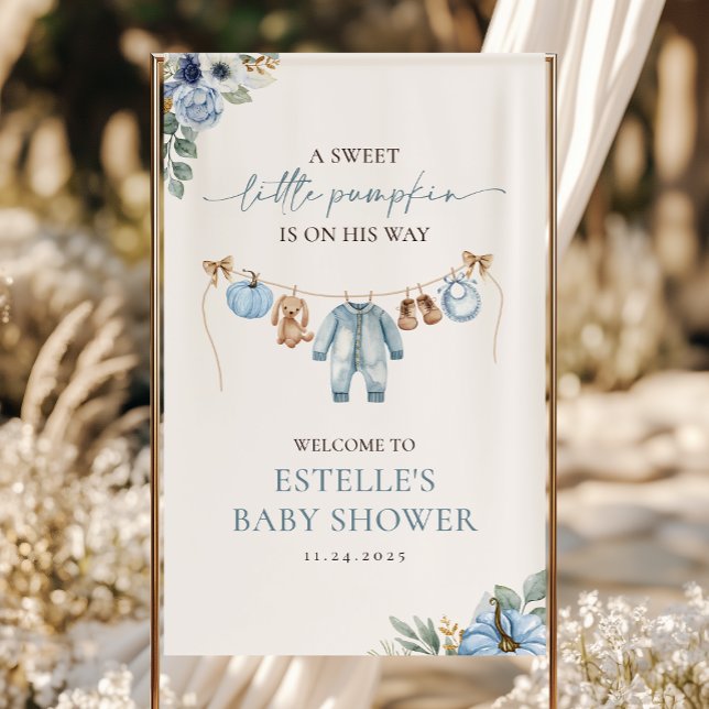 Lona Pequeña Calabaza Caída Azul Bienvenida Baby Shower (Subido por el creador)
