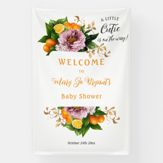 Lona Pequeña cuata floral de Baby Shower y fruta (Vertical)