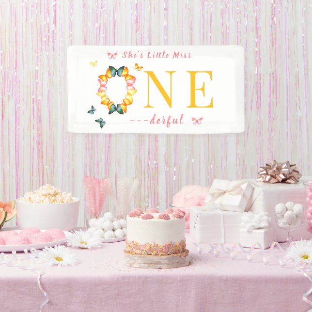 Lona Pequeña Miss Maravillosa Mariposa Boho 1er cumplea (Fiesta)