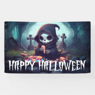 Lona Pequeña Muerte Con Caramelo Feliz Halloween