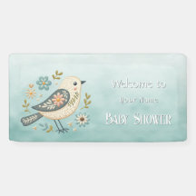 Pequeño Baby Shower floral de aves verdes