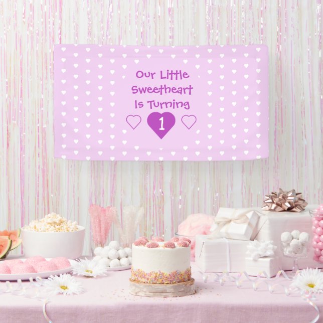 Lona Pequeño corazón primer cumpleaños (Fiesta)