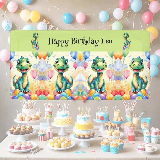 Lona Pequeño dinosaurio lindo con muchos globos de colo (Subido por el creador)