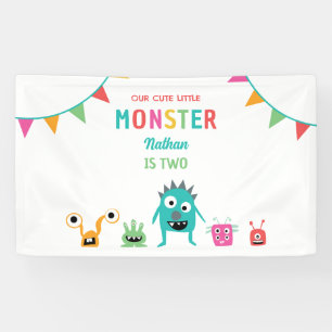 Lona Pequeño monstruo lindo cumpleaños niños coloridos