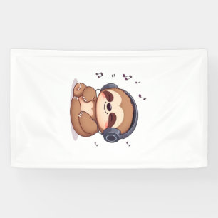 Lona Perezoso Chibi con Auriculares � Relajante Kawaii 
