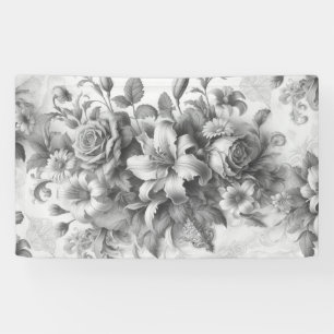 Lona Perfección floral de antigüedades en blanco y negr