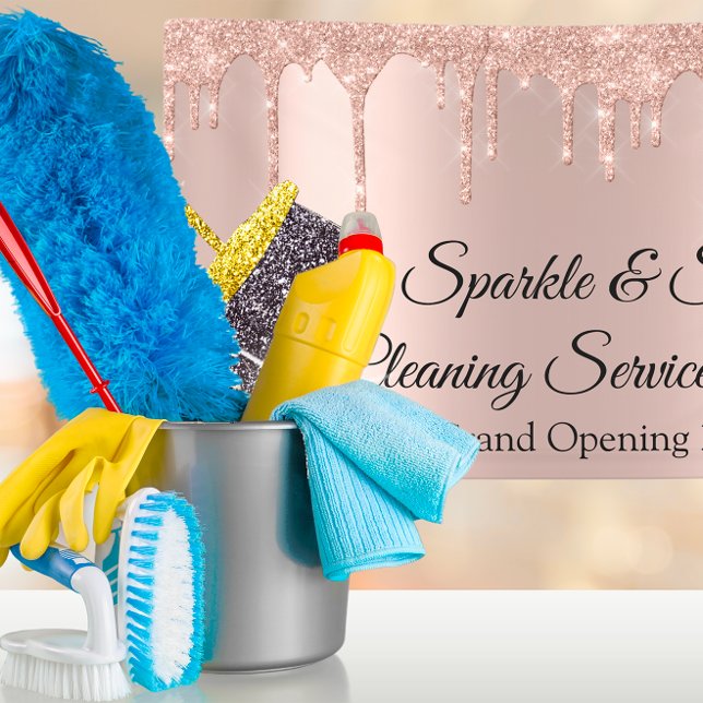 Lona Perforaciones de baño de gran abertura para limpie (Sparkle & Shine Cleaning Grand Opening Broom Drips Banner)