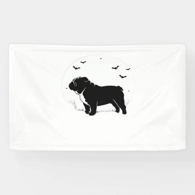 Lona Perro Bulldog Inglés - Halloween Moon Silhouette O (Horizontal)