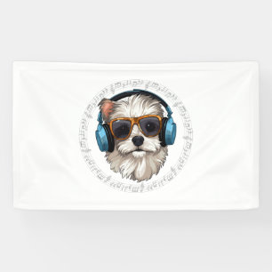 Lona perro con auriculares perro con gafas escucha