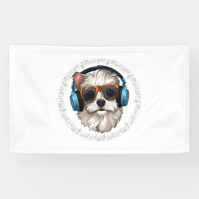 Lona perro con auriculares perro con gafas escucha (Horizontal)
